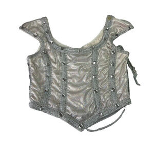 Tabi's Characters Corset Top Women M Silver Metallic Lace up Back Custom Cosplay